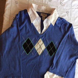 sweater w/ white collar/cuff, blue, 2x